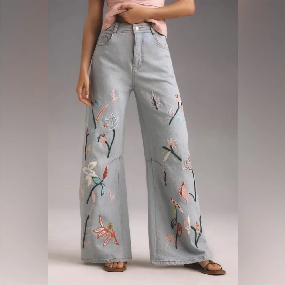 Pilcro Embroidered Bowed Slouch High-Rise Jeans - Picture 1 of 8